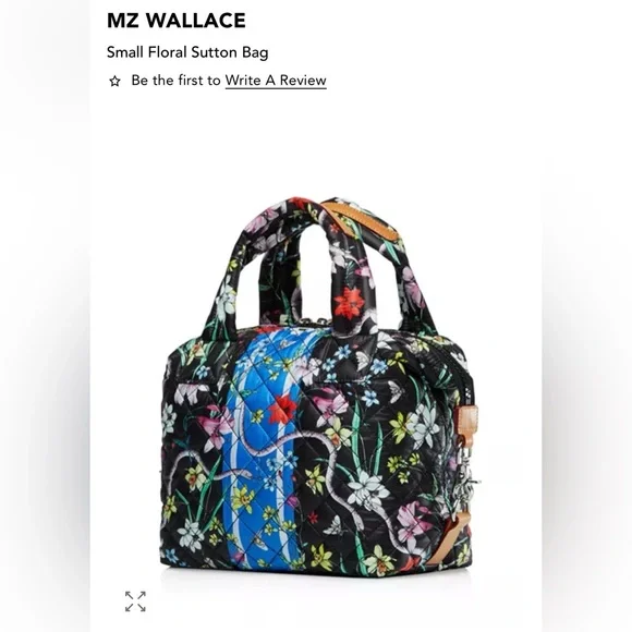 MZ Wallace  Black/Blue Small Floral Sutton bag with Blue Stripe - Picture 3 of 14